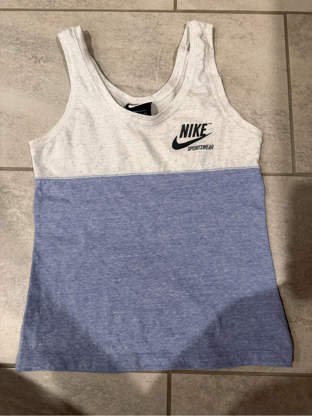 Nike White and Blue Colorblock Tank Top